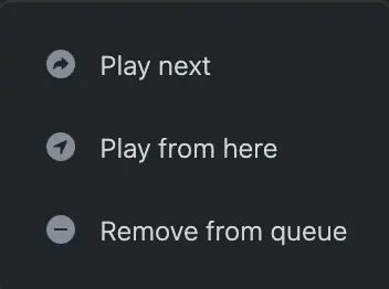 Audio player queue options popup