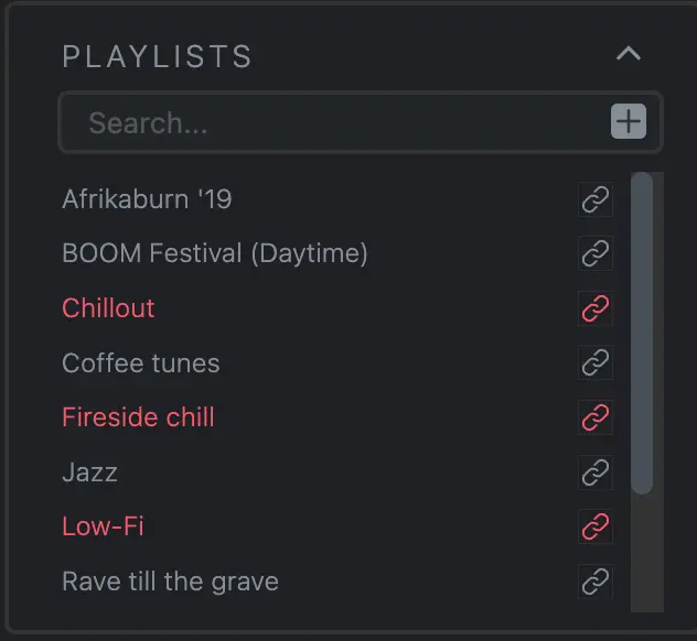 List of playlists that can be linked to the current track