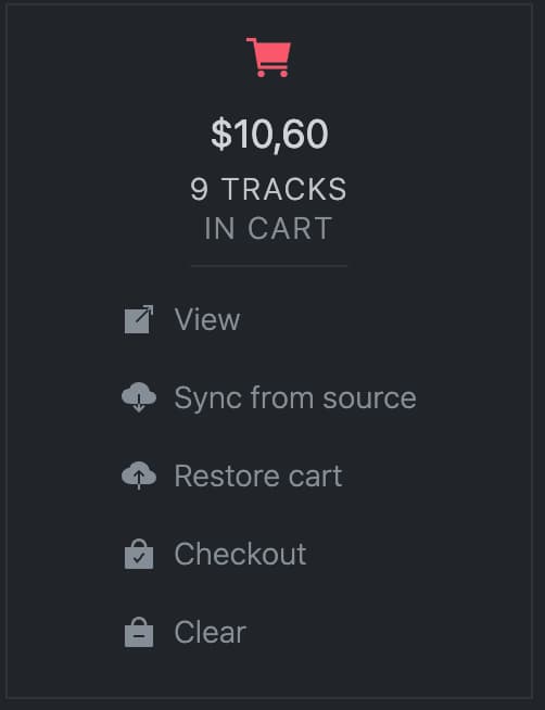 Dashboard view showing all the track counts and price estimates