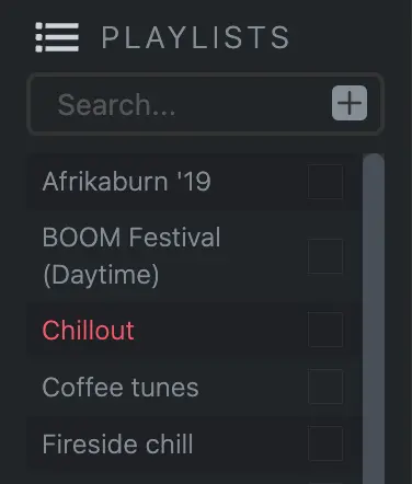 Side bar section showing the playlist search bar and playlists