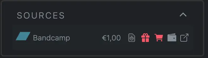 Bandcamp source with price and icons for actions